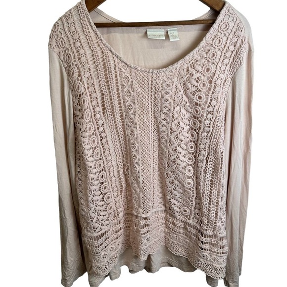 Chico’s Blouse‎ Women’s Sz. XL Cream/Light Pink 3/4 Sleeve, Round Neck - Picture 4 of 9
